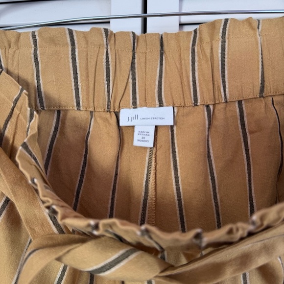 J. Jill Emilie Wide Leg Linen Stretch Cropped Pant Stripe Yellow Ochre Size 2X - Picture 7 of 8